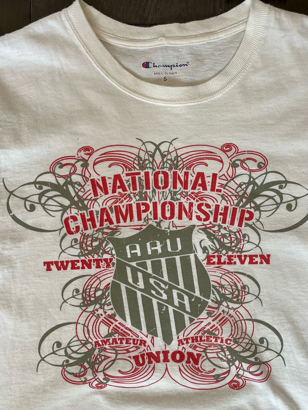 Champion White Short-Sleeve Graphic Tee with Red and Olive Print - Picture 3 of 3